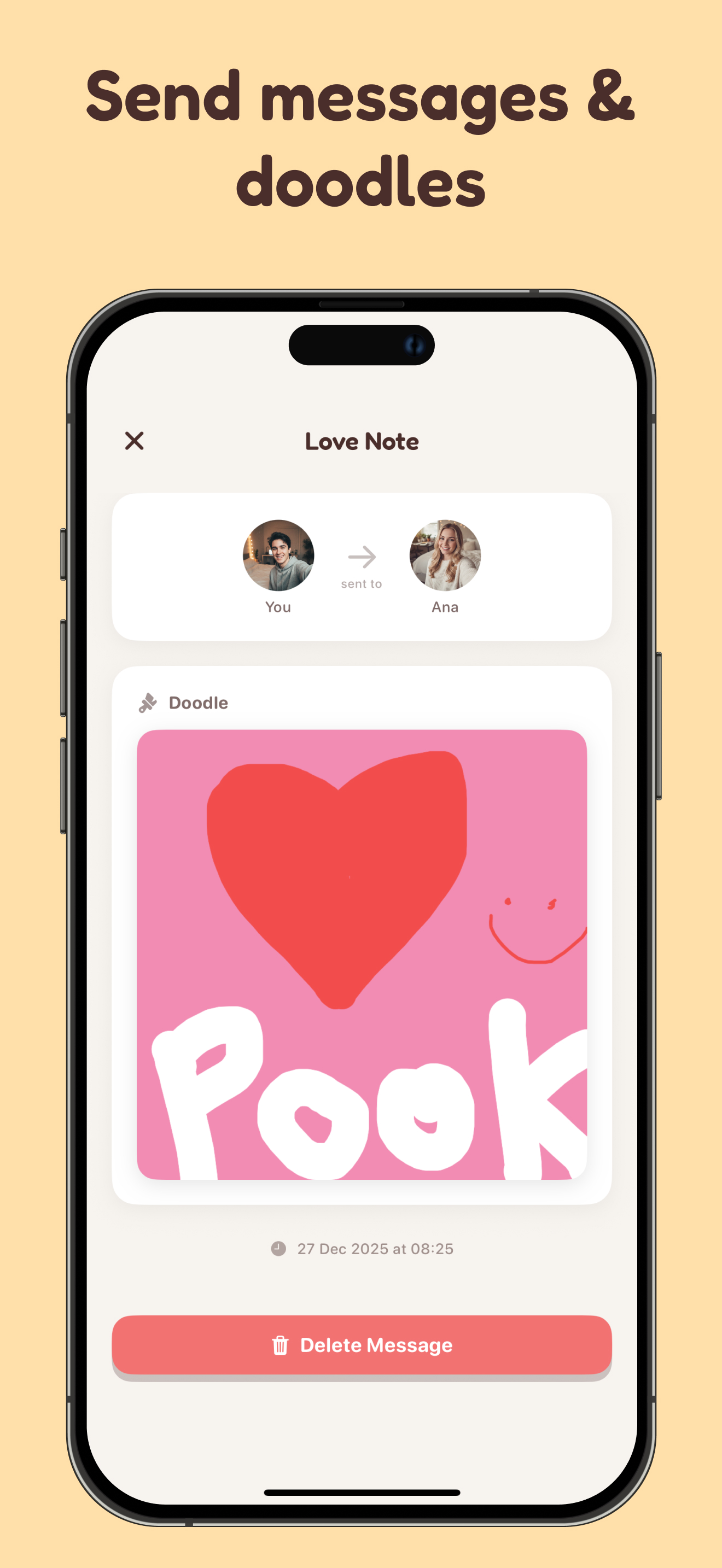 Love note with hand-drawn doodle sent between partners